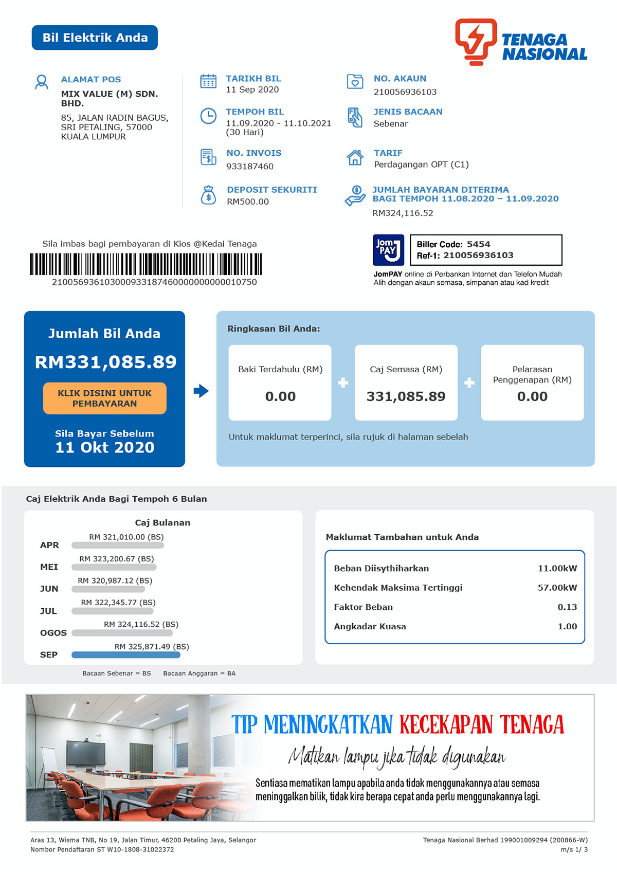 TNB LPC Online Bill Layout Page 1